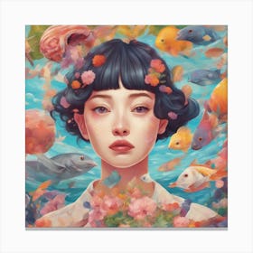 Asian Girl With Fish Canvas Print