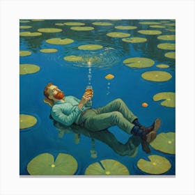 A Surreal Drift: Man and Lilies in Harmony Canvas Print