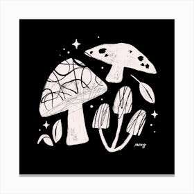 Abstract Mushrooms Black Square Canvas Print