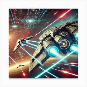 A Futuristic Sci Fi Scene Focusing On Lunar Class Corvettes Laser Arrays Canvas Print