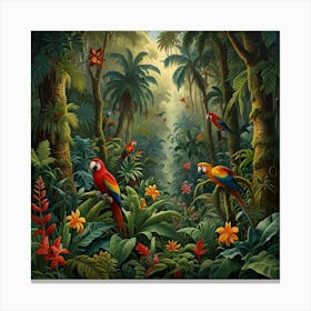 Parrots In The Jungle paintings art print 1 Canvas Print