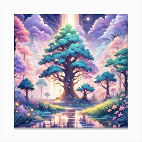 A Fantasy Forest With Twinkling Stars In Pastel Tone Square Composition 216 Canvas Print