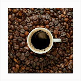 Coffee Cup On Coffee Beans Canvas Print