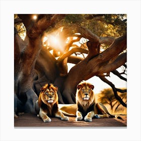 Lions Under A Tree 2 Canvas Print