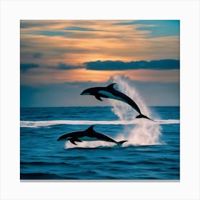 Dolphins Leaping At Sunset Canvas Print