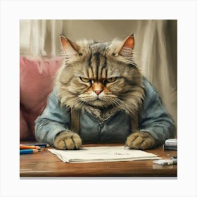 Cat Sitting At Desk 1 Canvas Print