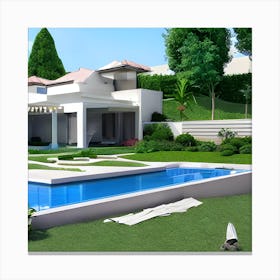 Modern House With Swimming Pool Canvas Print