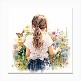 Little Girl In The Garden, watercolor Canvas Print