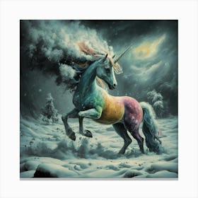 Unicorn In The Snow Canvas Print