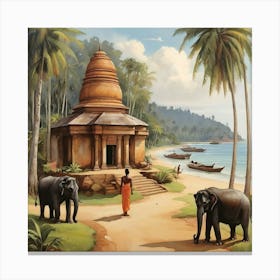 Elephants On The Beach Canvas Print