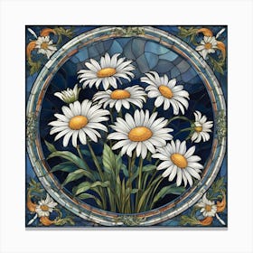 Stained glass template featuring a green daisy, White Daisies Canvas Print