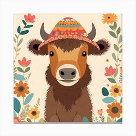 Floral Baby Bison Nursery Illustration (9) Canvas Print