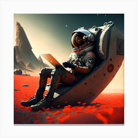 Spaceman Astronaut Chilling In Poppy Field V3 Canvas Print