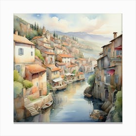 Watercolour Of A Village Canvas Print