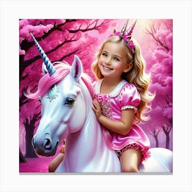 Girl Unicorn Pink Fantasy Child Magical Vibrant Joyful Playful Dreamy Magical Whimsical (4) Canvas Print