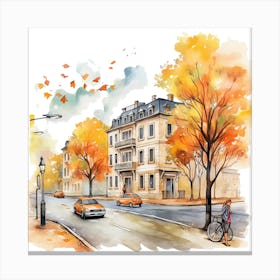 Watercolor Autumn Street 1 Canvas Print