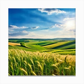 Wheat Field With Sun Canvas Print