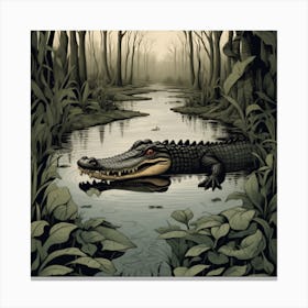 An Alligator Lurking In A Swamp Canvas Print