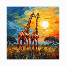 Giraffes At Sunset 9 Canvas Print