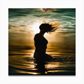 Silhouette Of A Woman In The Water Canvas Print