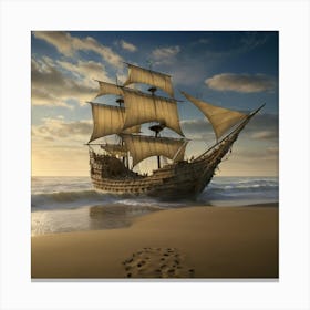 Pirate Ship On The Beach Canvas Print