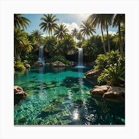 Waterfall In A Tropical Garden Canvas Print