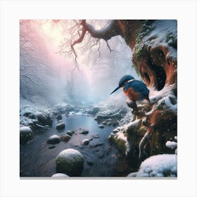 Kingfisher In The Snow 1 Canvas Print