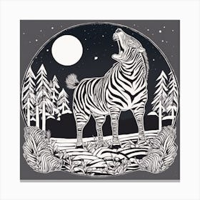 Sticker Art Design, Zebra Howling To A Full Moon, Kawaii Illustration, White Background, Flat Colors 1 Canvas Print