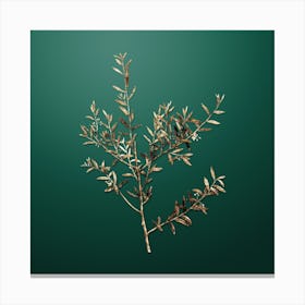 Gold Botanical Myrtle Dahoon Branch on Dark Spring Green Canvas Print