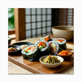 Sushi On A Wooden Tray Canvas Print