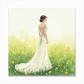 Elegant Gown In Watercolor, Set Against A Lush Meadow 1 Canvas Print