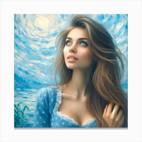 Beautiful Girl In Blue Dress 1 Canvas Print