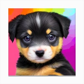 Puppy With Rainbow Background Canvas Print