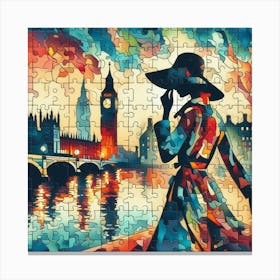 Abstract Puzzle Art English lady in London 8 Canvas Print