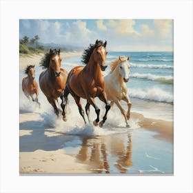 Horses Running On The Beach Art Print 3 Canvas Print