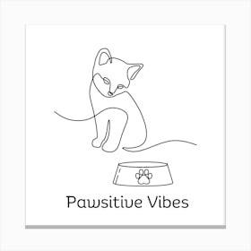 Pawsitive Vibes | Cute cat line  Canvas Print