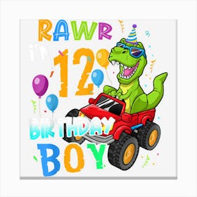 12 Year Old Shirt 12th Birthday Boy T Rex Dinosaur 1 Canvas Print