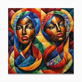 Two Women With Colorful Heads Canvas Print