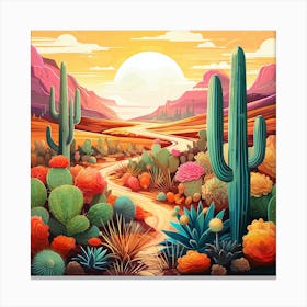 Neon Desert Landscape Square Print 2 Canvas Print