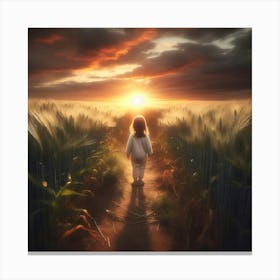 Little Girl In A Wheat Field 1 Canvas Print