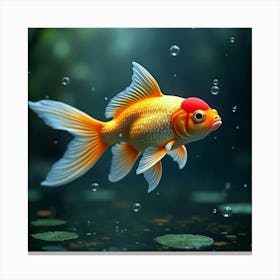 A Dreamy Goldfish With Scales Of Glowing, Iridescent Patterns Swimming Through A Celestial Pond Canvas Print