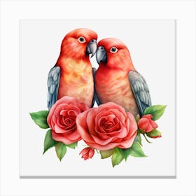 Couple Of Parrots With Roses 2 Canvas Print