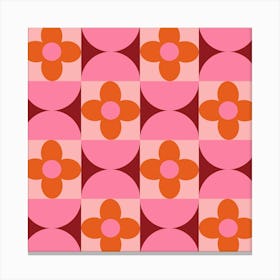 Mid Century Orange Flowers and Pink Half Circles Canvas Print