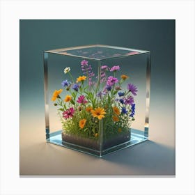 Flowers In A Glass Cube Canvas Print