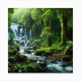 A majestic waterfall flowing through a lush rainforest3 Canvas Print