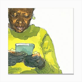 Old Lady On Cell Phone Canvas Print