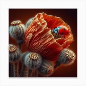 Ladybird and Poppy Seedheads Canvas Print