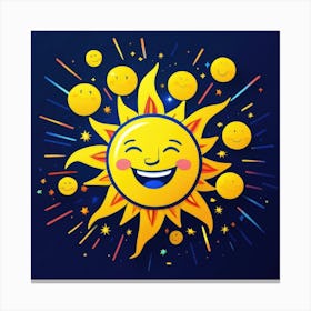 Lovely smiling sun on a blue gradient background 11 Canvas Print