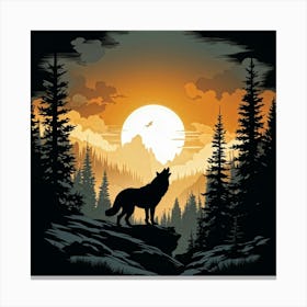 Illustration Of A Wolf Emitting A Howl In A Us Wilderness Scene Combines Elements Of Wyoming Utah (6) Canvas Print