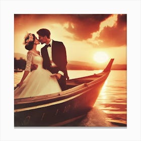 Bride And Groom On A Boat Canvas Print